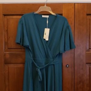 NWT Nemidor Teal V-Line Midi Dress Green